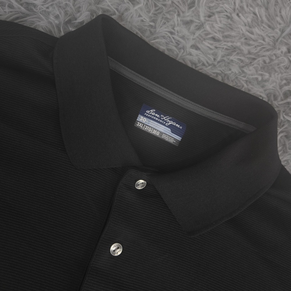 Ben Hogan Performance Mens 3XL XXXL Black Ribbed Short Sleeve Stretch Golf Polo‎